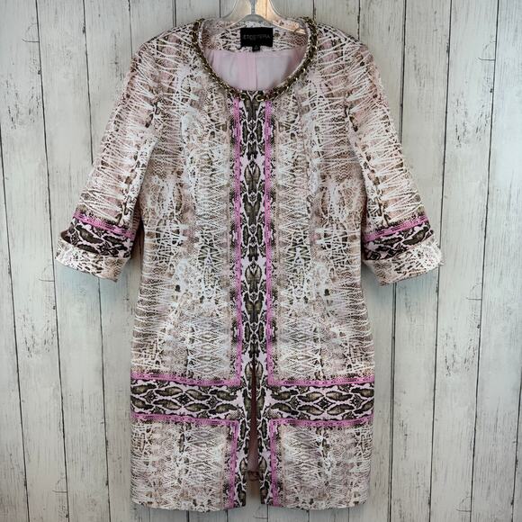 Etcetera Pink Snake Print 3/4 Sleeve Chain Neck Trench Dress Jacket Coat Size 12 - Picture 8 of 14